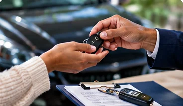 Car keys being handed over with paperwork