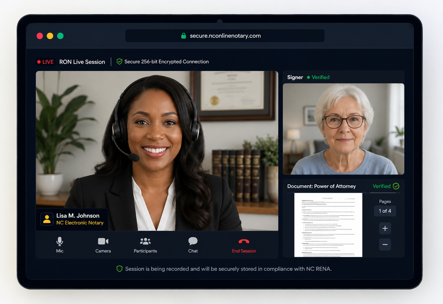 Professional online notarization session